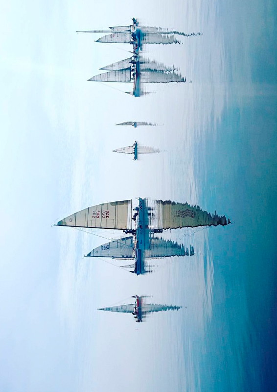 Flying over the waves - A boat, Airplane, Reflection, Illusion