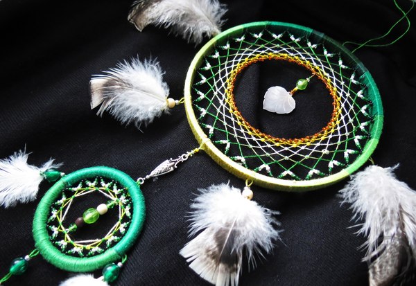 Friday Dream Traps - Longpost, Beads, Feathers, My, Needlework, , Dreamcatcher, My