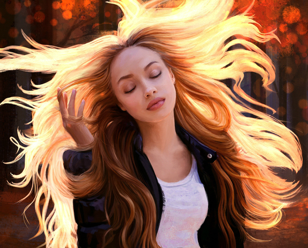 Warm wind. - Portrait, Girls, Hair, Wind, Digital, Practice, Art