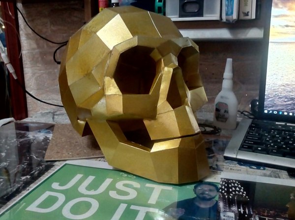 Low poly skull, just did it! - Papercraft, Scull, Paper, Pepakura, My, Gold, Rukozhop