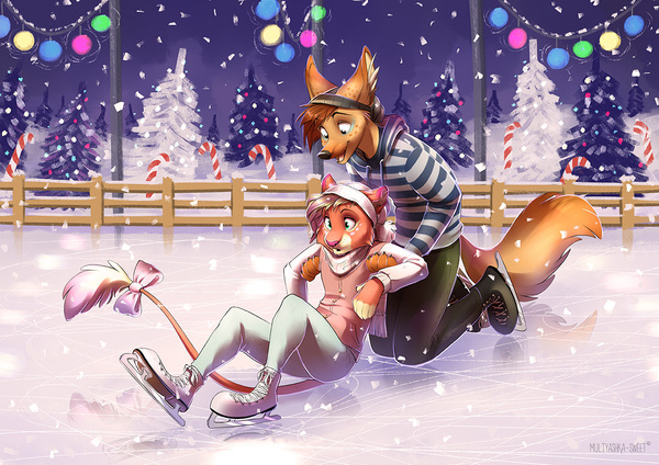 winter love - Multyashka-Sweet, Furry, Art, Winter, Skates, Fenech, New Year, Snow