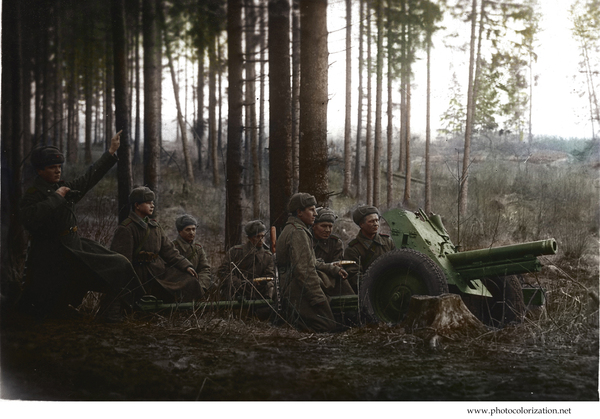 My coloration - My, Colorization, The Great Patriotic War, Artillery, Photoshop