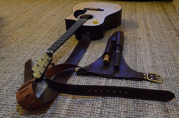 Flute sheath and guitar strap made of genuine leather. - My, Longpost, Leather, Leather products, With your own hands, Leather, Leatherwork