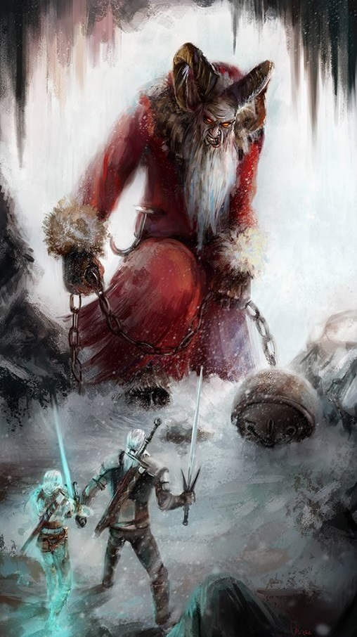 Geralt and Ciri vs Krampus - Witcher, Geralt of Rivia, Ciri, Krampus