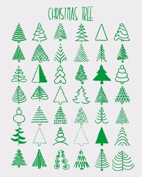 42 ways to draw a Christmas tree. - Christmas trees, How?, How to draw, Drawing, Drawing process