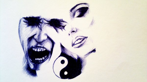 Ballpoint pen sketch - Face, Yin Yang, Ball pen, Graphics, Drawing, My, Creation