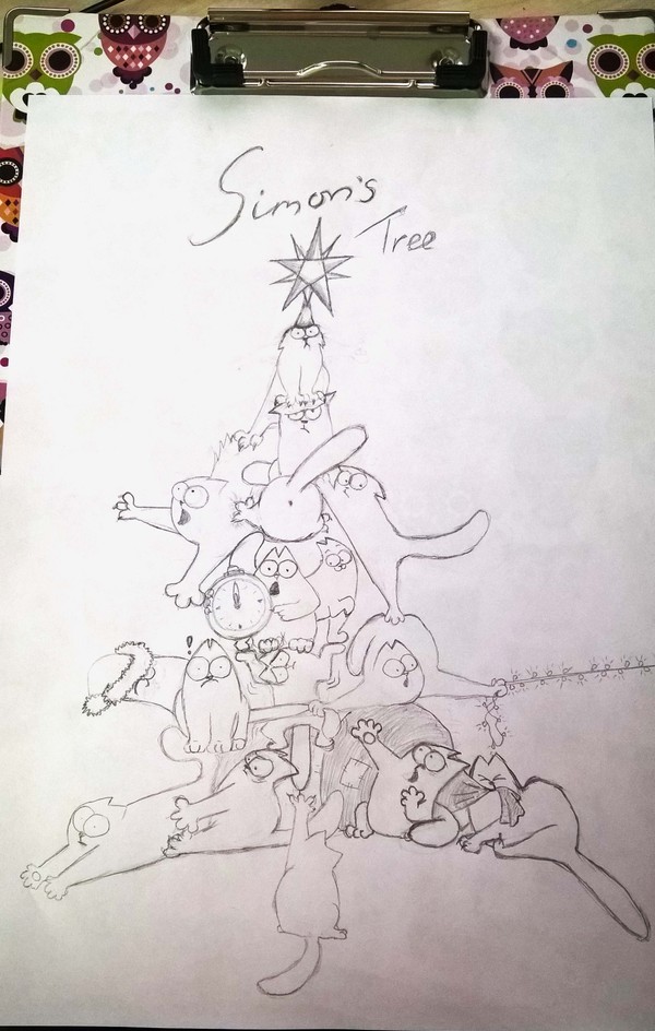 Simon's tree - My, Simon's cat, New Year, Drawing, Pencil drawing