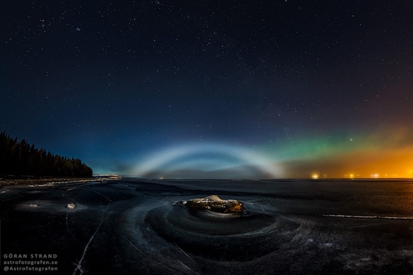 A Swedish photographer captures a lunar hazy rainbow against the backdrop of the Northern Lights - Rainbow, Fog, Polar Lights, The photo, Photographer