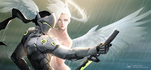 Guardian angel. - NSFW, Overwatch, Genji, Mercy, Leirix, Art