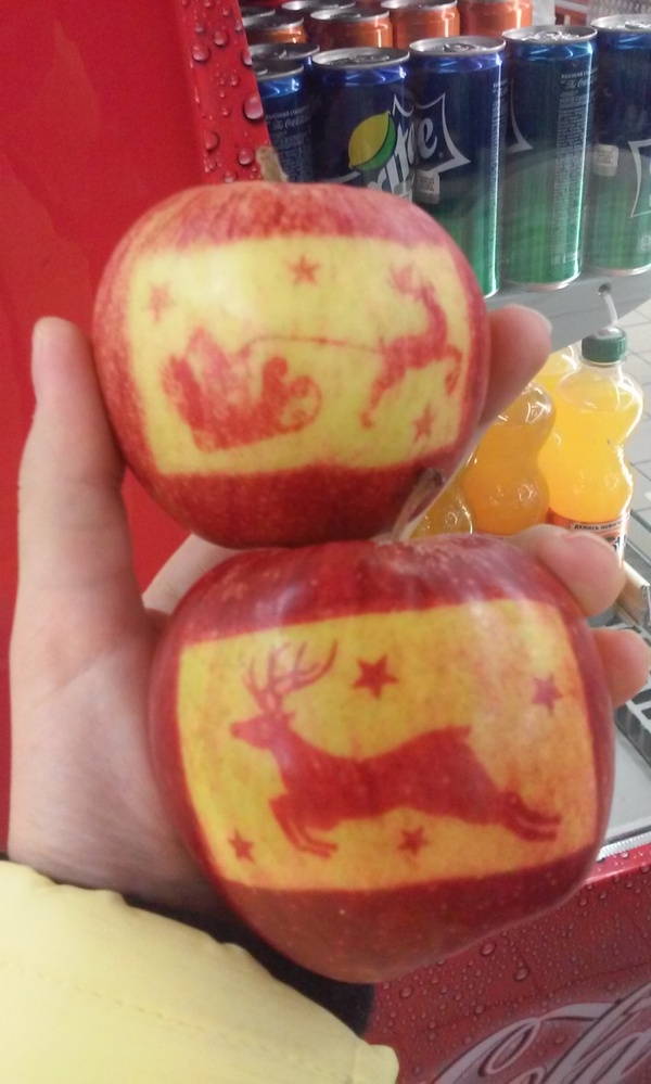 New Year's mood in apples. - My, Apples, New Year, Reindeer, Santa Claus