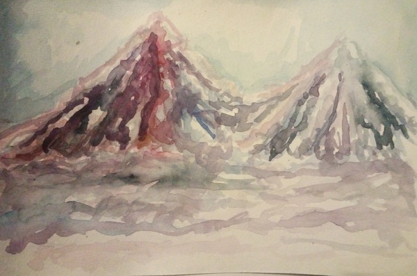 15 minutes, watercolor mountains. - My, Drawing, Watercolor, Sketch, The mountains, Junior Academy of Artists