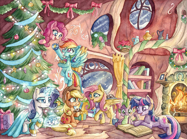 A Pony Kind of Christmas - My Little Pony, Mane 6, Ёлки, Новый Год, Рождество, The-Wizard-Of-Art