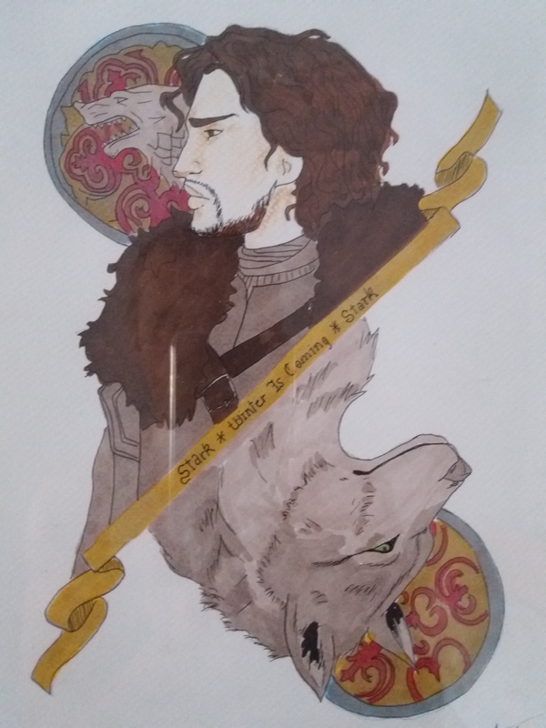 Game of Thrones - My, Game of Thrones, Drawing, Jon Snow, Ghost