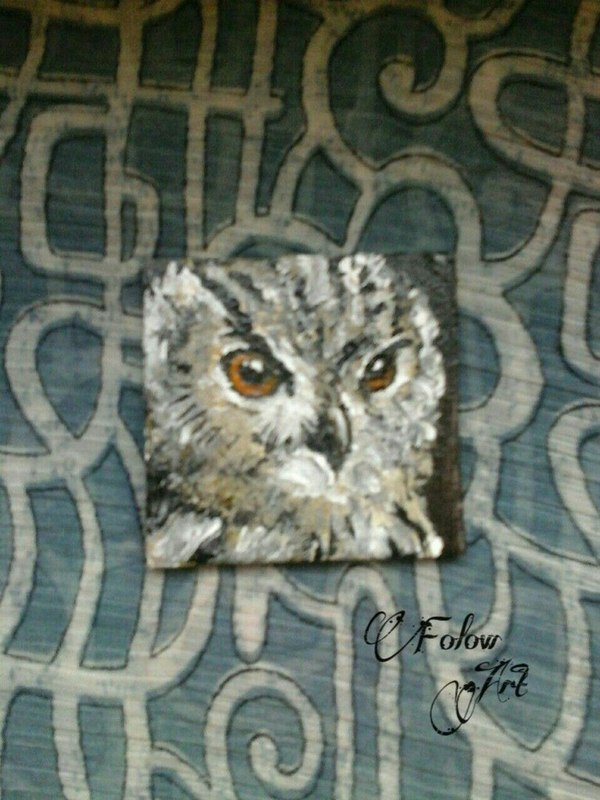 Miniature squares 5*5, owl and raccoon, acrylic. - My, Acrylic, Creation, Images, Owl, Raccoon