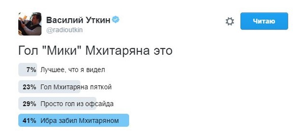 Vasily Utkin on Twitter conducted a poll about Mkhitaryan's goal. - Vasily Utkin, Football, Mkhitaryan, 