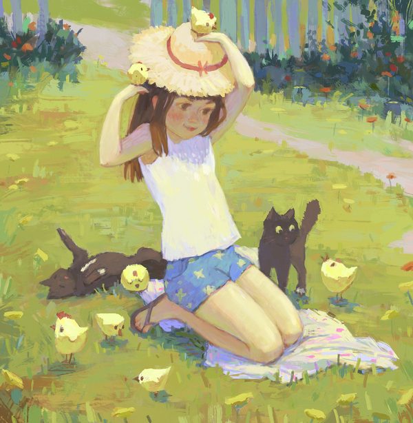 Sunshine for all these winter days! - My, Illustrations, Art, Summer, The sun, Chickens, cat, Digital, Creation