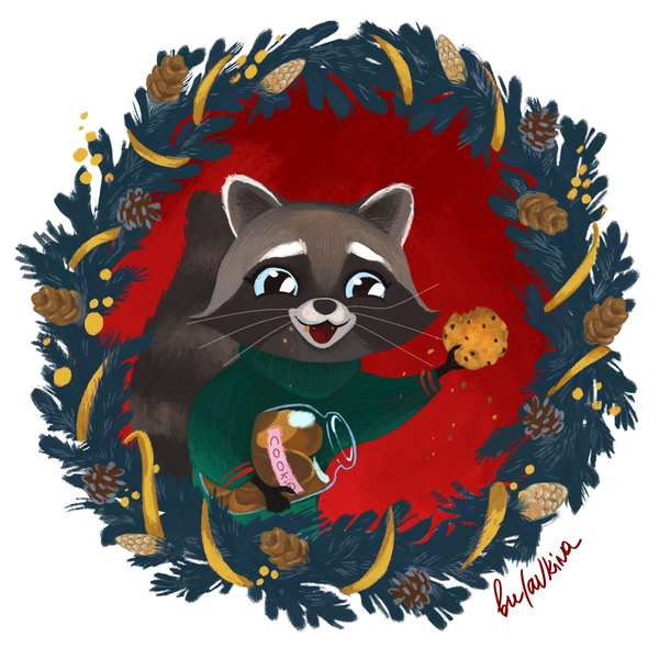 Little Raccoon - My, Raccoon, Cookies, New Year, League of Artists, Artist