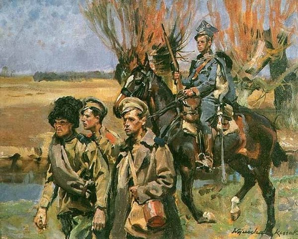 Войцех Коссак "Улан конвоирует русских пленных. 1916"
