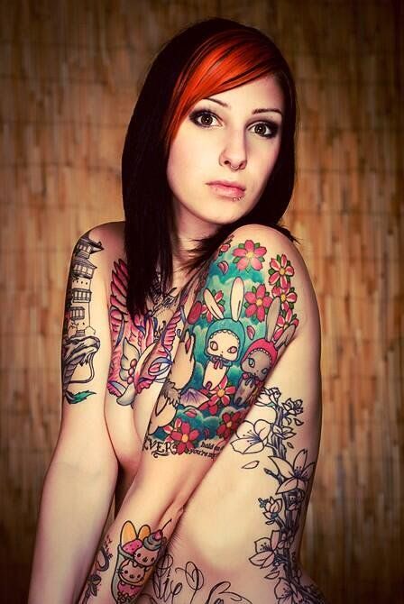 Unusual, bright girls with tattoos. A variety of colors and patterns. - NSFW, Girls, People, Tattoo, Naked, Breast, Sexuality, Longpost