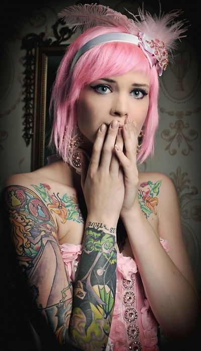 Unusual, bright girls with tattoos. A variety of colors and patterns. - NSFW, Girls, People, Tattoo, Naked, Breast, Sexuality, Longpost