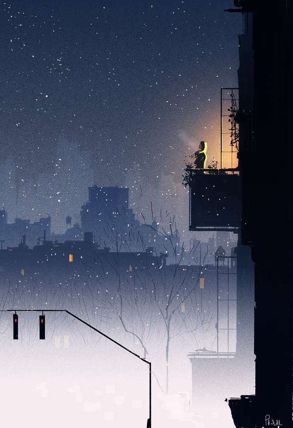 Winter - Зима, Pascal Campion, Арт, Цифровой рисунок, Ночь