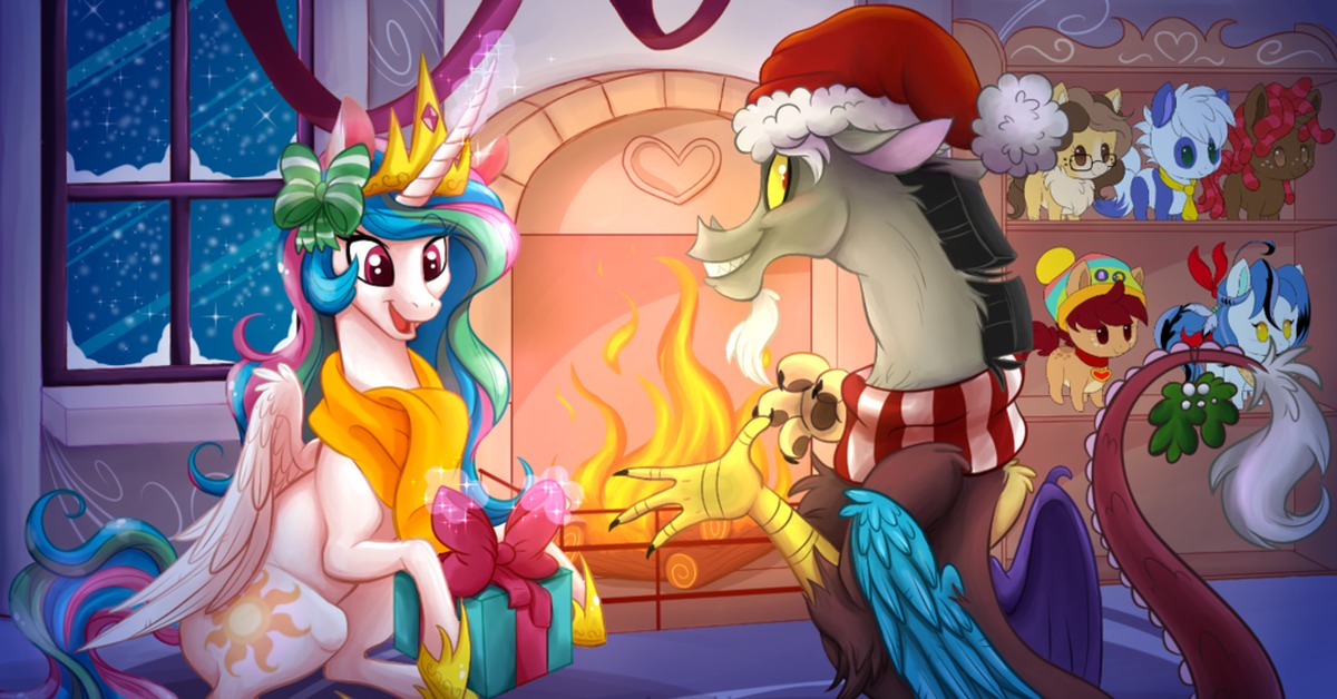 Merry Christmas, My Little Pony, Princess Celestia, Discord, Stepandy.