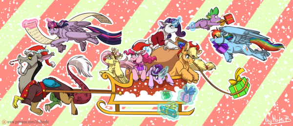 Pony Christmas My Little Pony, Twilight Sparkle, Fluttershy, Pinkie Pie, Applejack, Rarity, Rainbow Dash, Inuhoshi-to-darkpen, MLP Discord