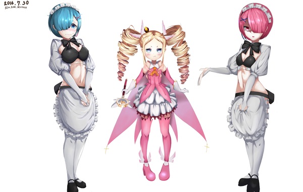 Rem, Ram and Beatrice - Rem, Ram, Beatrice, Аниме, Арт, Anime Art, Re:Zero Kara, Длиннопост, Rem (Re:Zero Kara), Ram (Re:Zero Kara)