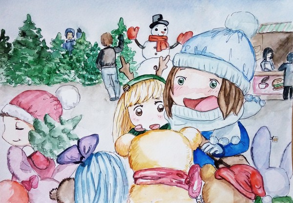 New Year's Fair - My, New Year, Fair, Chibi, Watercolor, Drawing