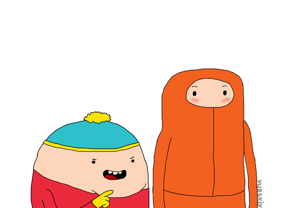 I decided for the evening to figure out how the heroes of SP would look in the style of AT - My, South park, Adventure Time, Kenny McCormick, Eric Cartman, Crossover, Crossover