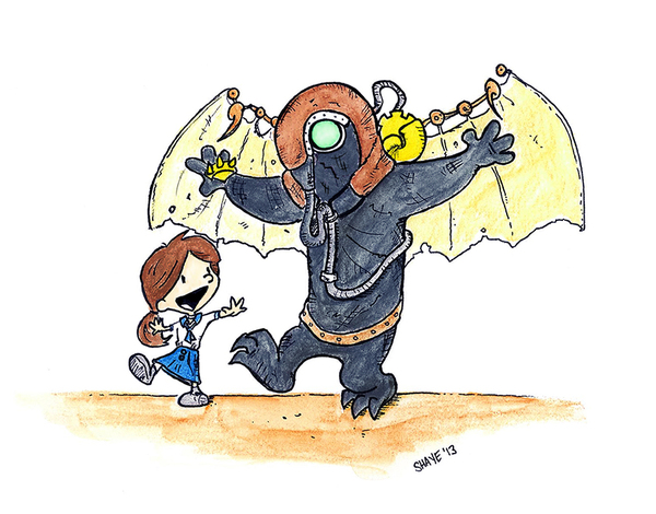 Lizaveta (aka Anna) with her bodyguard from the famous game - Bioshock Infinite, Songbird, Images, Games