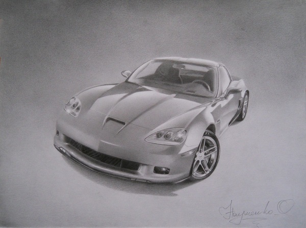 Chevrolet Corvette - My, Drawing, Car, Pencil, Chevrolet