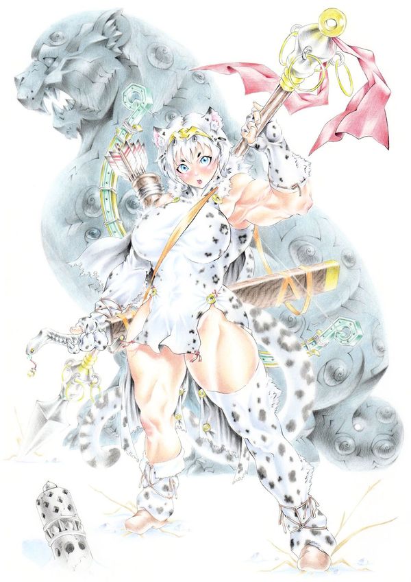 Snow Leopard - Art, Strong girl, Sleep-Sleep, Warrior, Fantasy, Amazon, Anime, Anime art