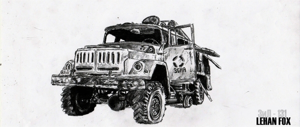 Drawing of an abandoned fire truck in ChEZ - My, Abandoned, Fire engine, Drawing