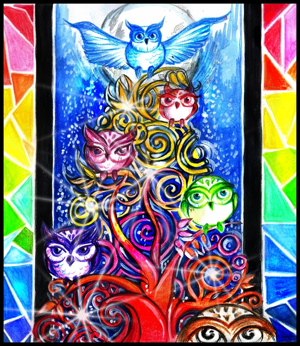 Christmas Owl - My, Owl, Christmas trees, Christmas, Drawing, Colour pencils, New Year