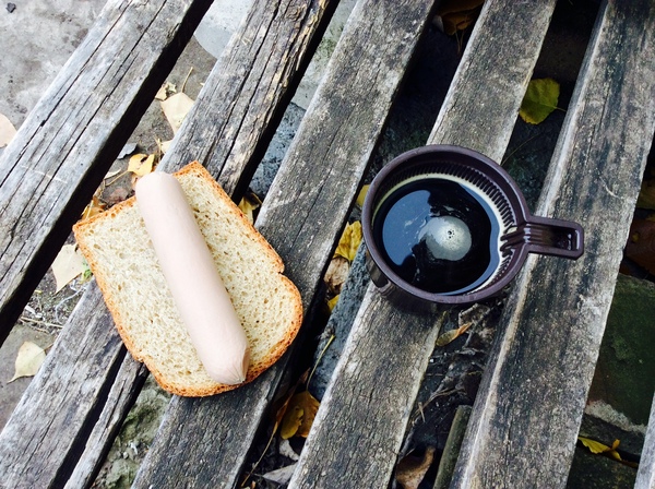 A little bit of autumn for you in the winter tape - Coffee, Autumn, My, Bread, Sausages