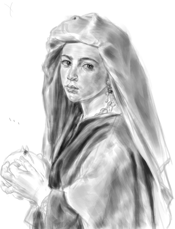 I started to make a copy of the painting Girl with a pomegranate in bw - My, My, Drawing, Creation, Photoshop