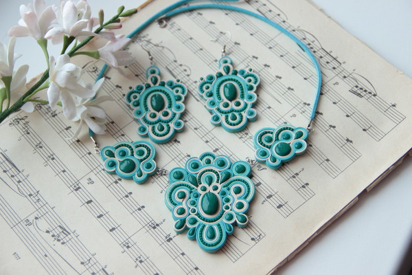 Sets in soutache technique - My, Handmade, With your own hands, Polymer clay, Soutache set, Earrings, Longpost