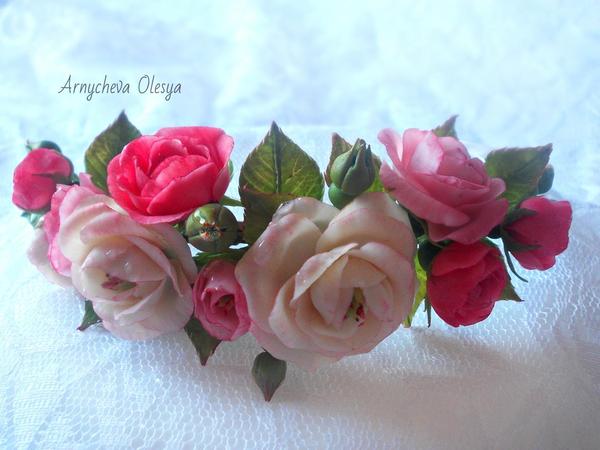 Floral headband. - My, Polymer clay, Cold porcelain, Decoration, Flowers, Needlework, Handmade, the Rose, Accessories, Longpost