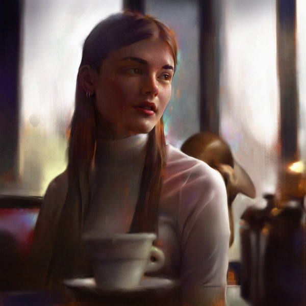 In the cafe. - Portrait, Girls, Cafe, Digital, Art