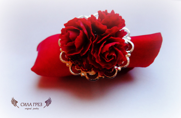 Scarlet lace. My polymer clay roses. - My, Polymer clay, Flowers, the Rose, Лепка, Handmade, Craft, Needlework, Longpost