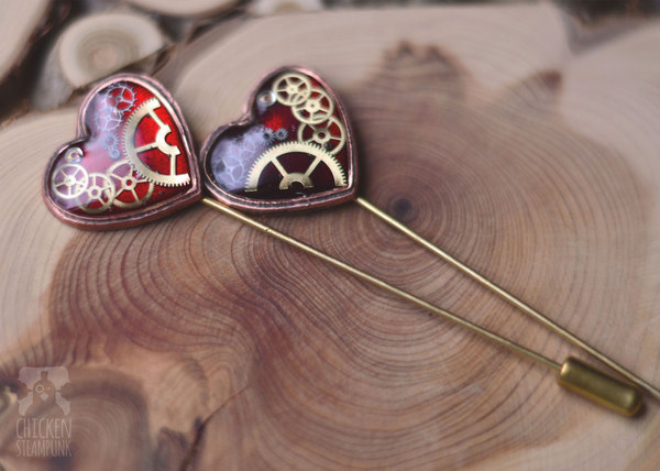 Brooches hearts for Valentine's Day - My, Steampunk, Creation, With your own hands, Decoration, Brooch, Heart, Valentine's Day, The 14th of February