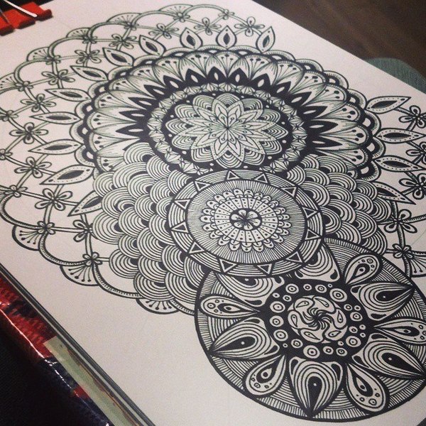 At first I started to draw it, and then I found out that it is called a zentangle))) - My, Zentangle, Mandala, Graphics, Art, Art, Gel pen, Patterns, Creation