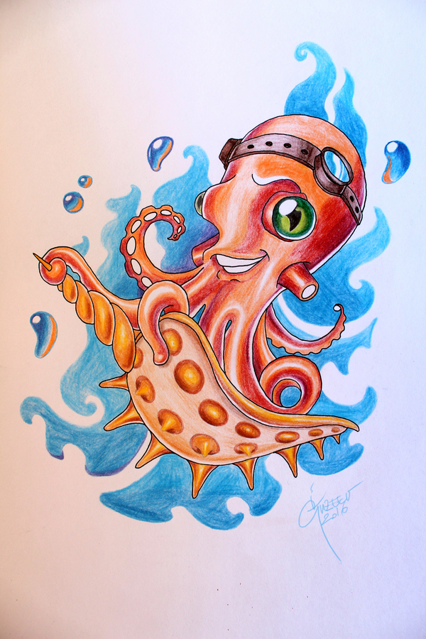 Mini small octopus :) - My, Sketch, Art, Tattoo, , Ocean, Drawing, Orange, Longpost, Octopus