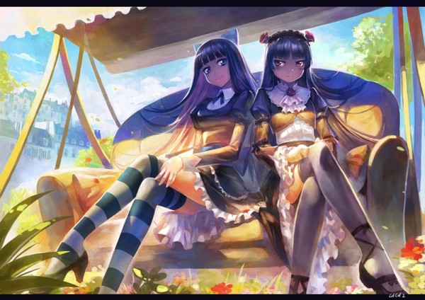 Stocking and kuroneko - Panty Stocking with Garterbelt, , Kuroneko, Crossover, Anime art, Gokou ruri, Stocking Anarchy