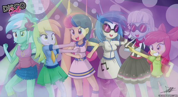 DISCO Girls My Little Pony, Equestria Girls, Lyra Heartstrings, Derpy Hooves, Bon Bon, Vinyl Scratch, Photo Finish, Applebloom, Thebutcherx