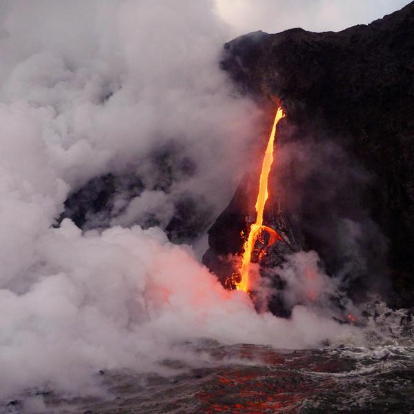 Lava flowing into the ocean. - Photo, Nature, Lava, Hawaii, Volcano, Ocean