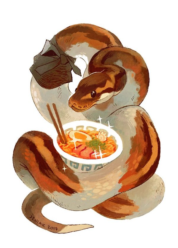 A Noodle Chef - Art, Snake, Noodles, Jeniak