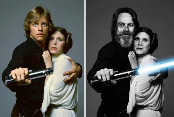 Mark Hamill and Carrie Fisher / Luke Skywalker and Princess Leia - 1977 and 2015 - Star Wars, It Was-It Was, Photo