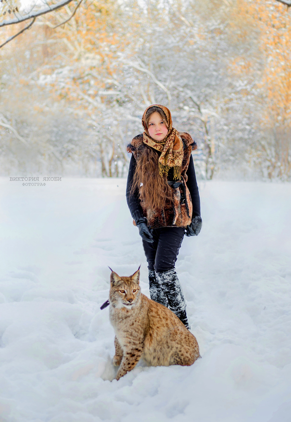 LYNX JASPER at a photo shoot. - My, PHOTOSESSION, Girl, Children, Snow, Lynx, Longpost